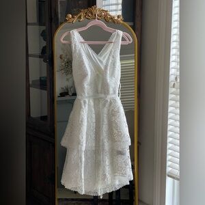 NWT Theia Love by Theia White Lace Tiered Crossback Bridal Graduation Dress